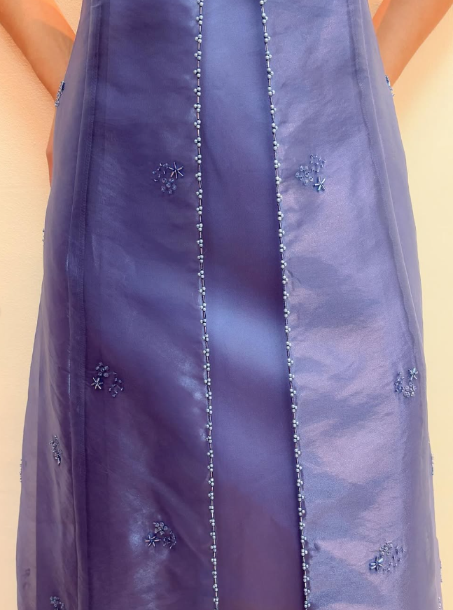 Stunning A Line Spaghetti Strap Beaded Purple Tulle Satin Prom Dress Evening Dress SH2223