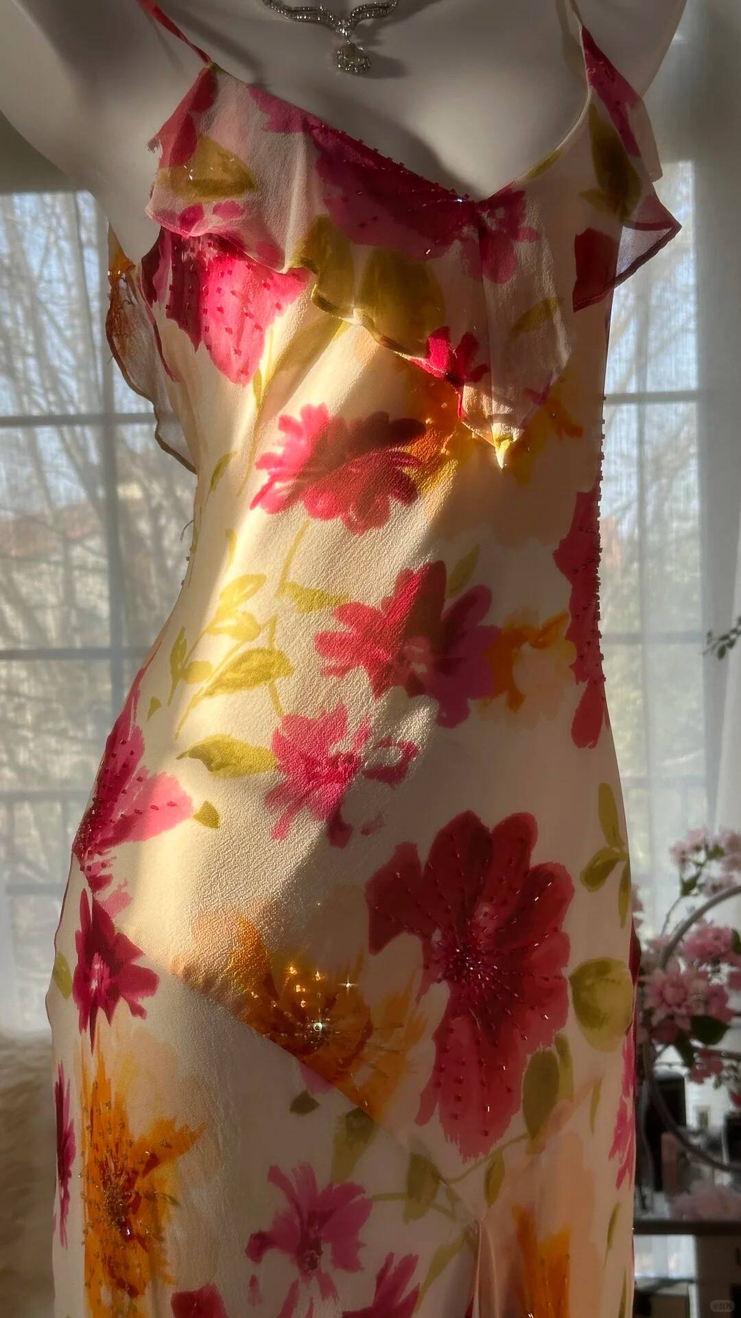 Pretty Chiffon Print Floral Beaded Mermaid Evening Dress Long Formal Party Dress S343