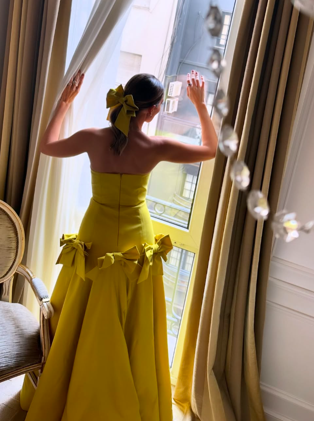 Pretty A Line Strapless Yellow Satin Prom Dress Evening Dress with Bow SH2089