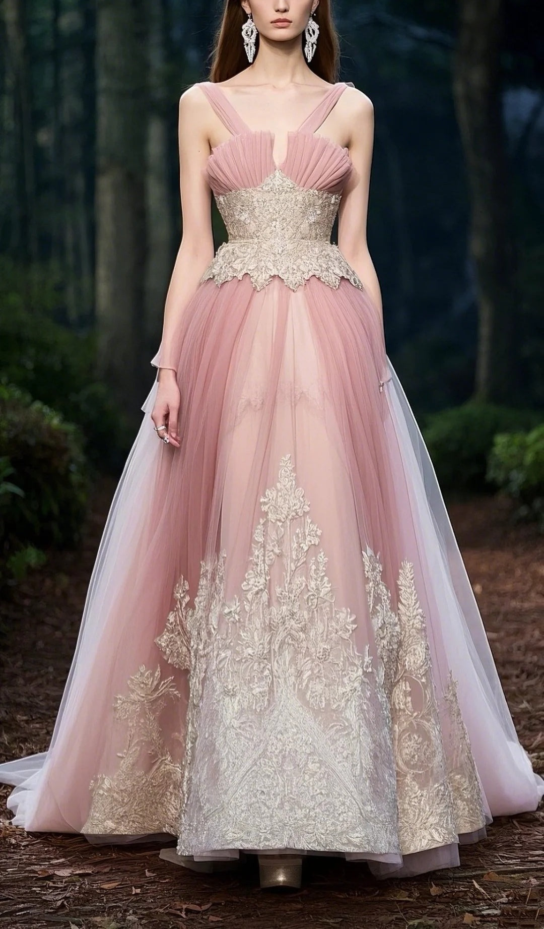 Pink lace applique long tulle ball gown evening dress prom dress gh4780