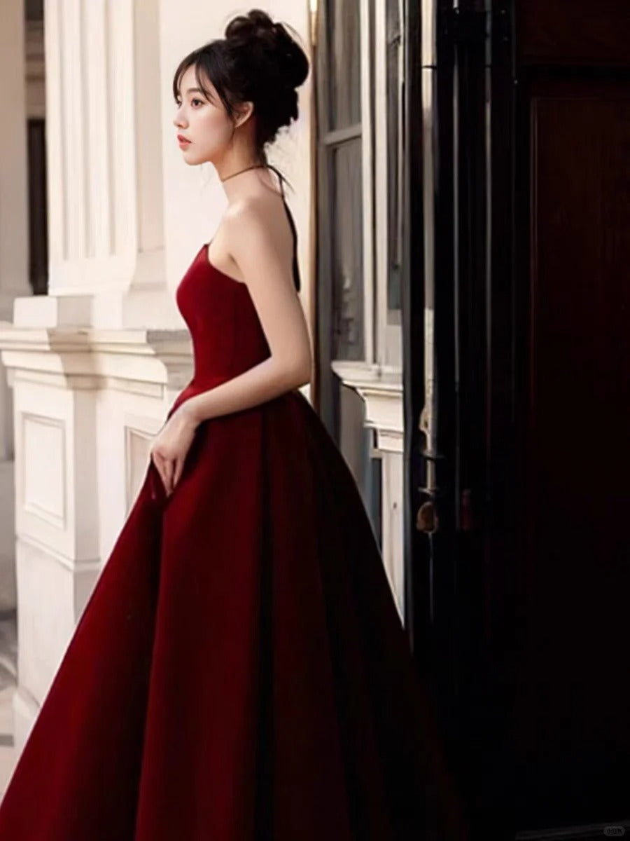 Beautiful Charming Red Fashion Simple Elegant Long Satin Floor Length Ball Gown Evening Gown Prom Dress gh3725