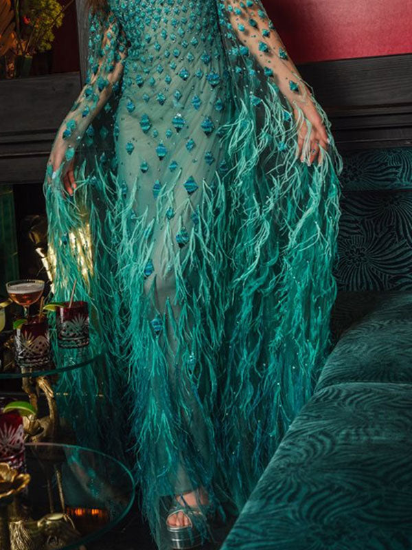 Elegant Feather Embellished Ladies Dress