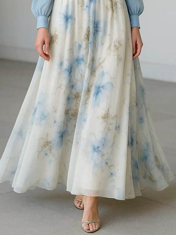 V-neck Elegant Light Chiffon Print Women's Dress