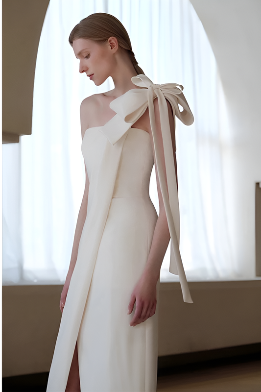 loveedsTM-Elegant banquet sexy slit one-shoulder white evening dress