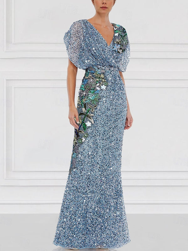 Embroidered Elegant Wedding Floor-Mounting Jewel Collar Gown