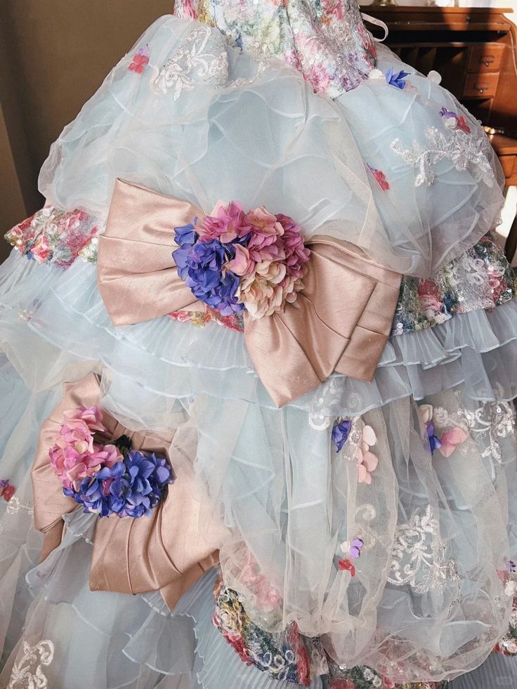 Romantic Hydrangea Flower Sweetheart Neck Ball Gown Layered Blue Organza Prom Dress Birthday Dress SH3634