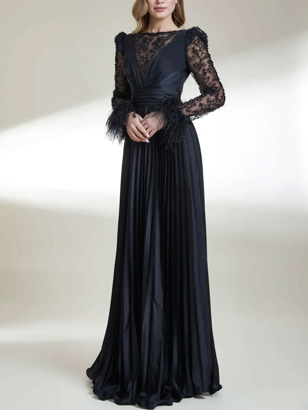 Feather Cuffs Satin Exquisite Women's Gown