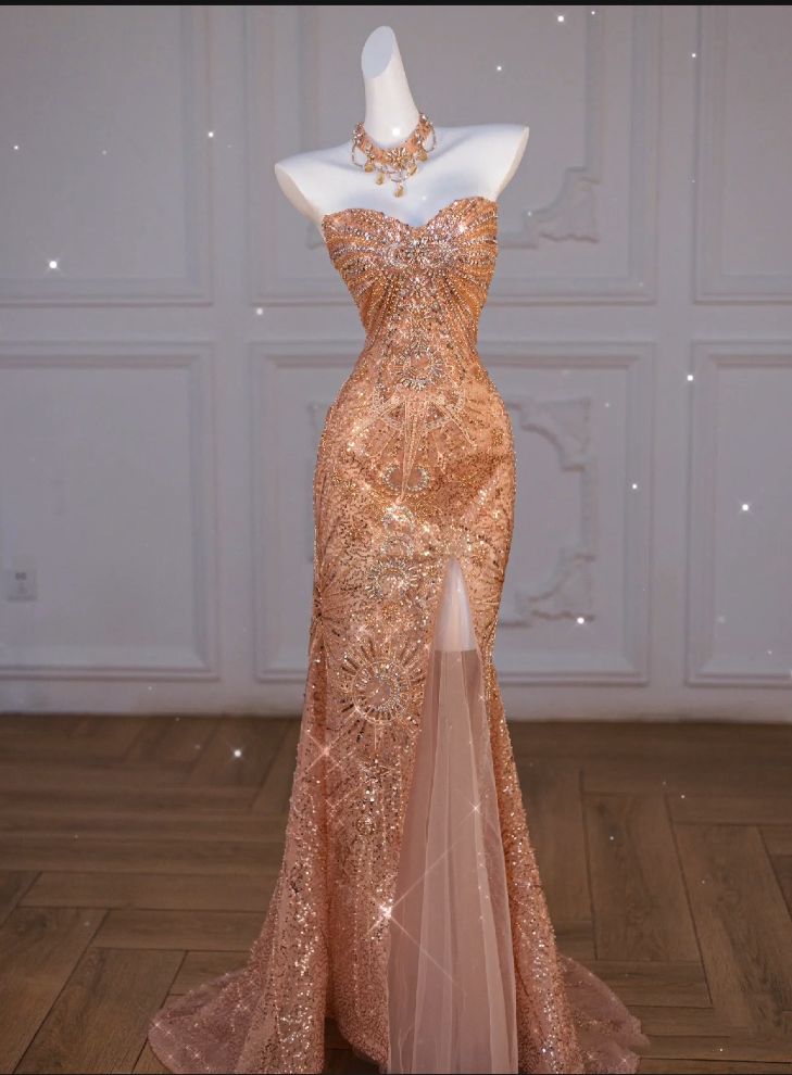 Gorgeous Mermaid Sweetheart Neck Sequin Long Prom Dress Graduation Prom Dress with Slit SH2617
