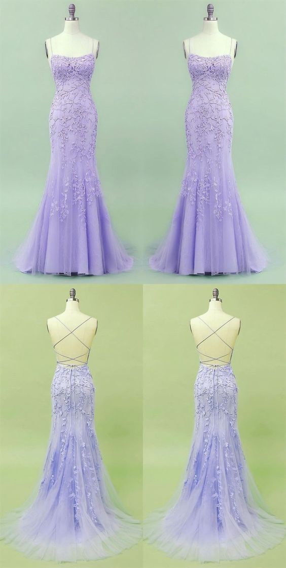 2023 Mermaid Lavender Long Prom Dress, With Lace Up Back fg2681