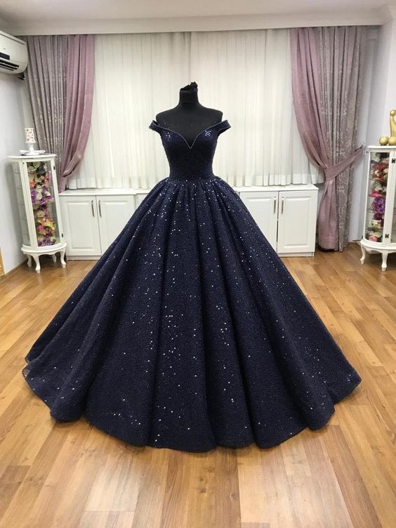 Navy Blue Ball Gown Prom Dresses Long Sexy Prom Dress fg2770