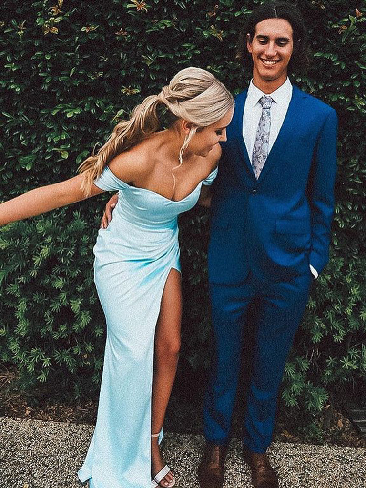 Chic Sheath Sweetheart Light Blue Split Prom Dresses fg2728