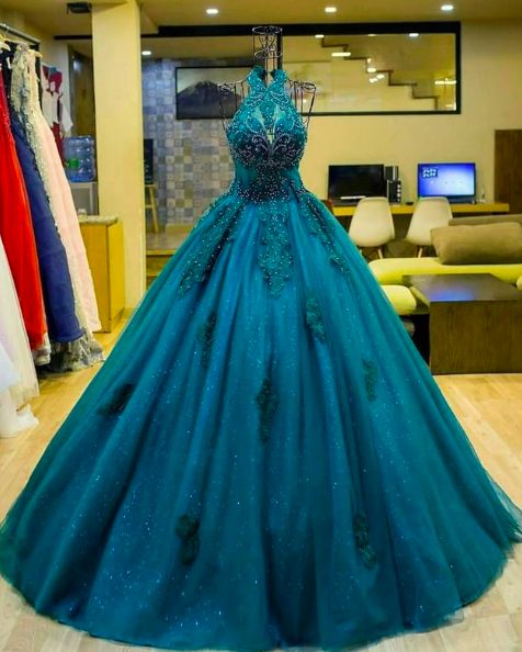 Blue Prom Dresses, Sparkly Prom Dresses, Halter Prom Dresses, Beaded Prom Dresses fg2707