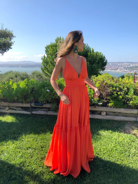 Simple orange evening dresses, long prom dress fg3041