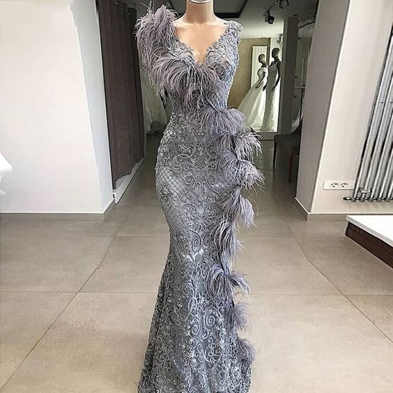 Evening Dresses Long Evening Dress Grey Applique Gowns fg2900