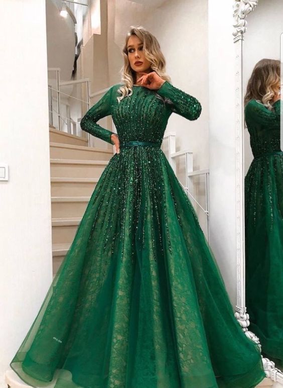 Green long prom dress, evening dress fg2646