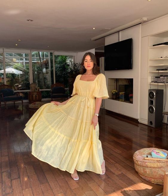 Yellow Evening Dress, Prom Vintage Dress fg2952