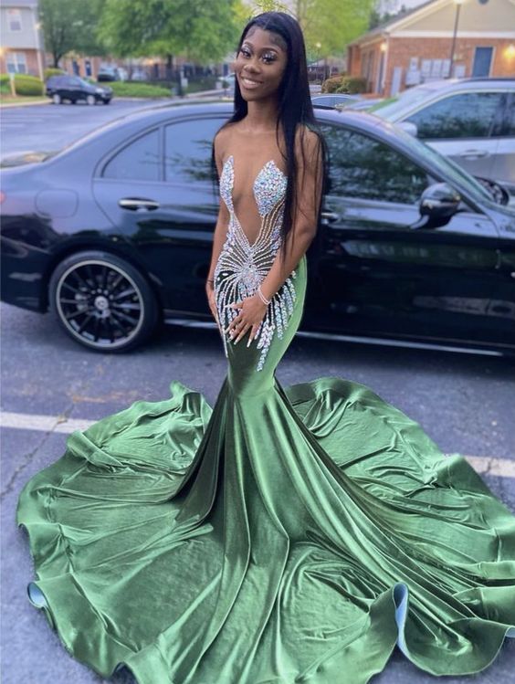 2023 Mermaid Long Green Beaded Prom Dresses Party Dress fg3143