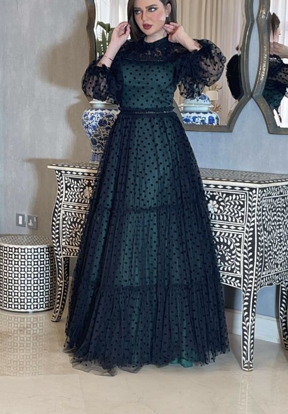 Black prom dresses long sleeve a line evening dresses fg2921