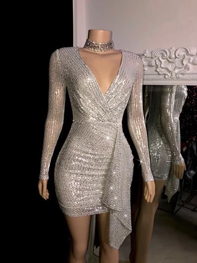 Silver Sequin Short Party Dress,Cocktail Dresses fg3100