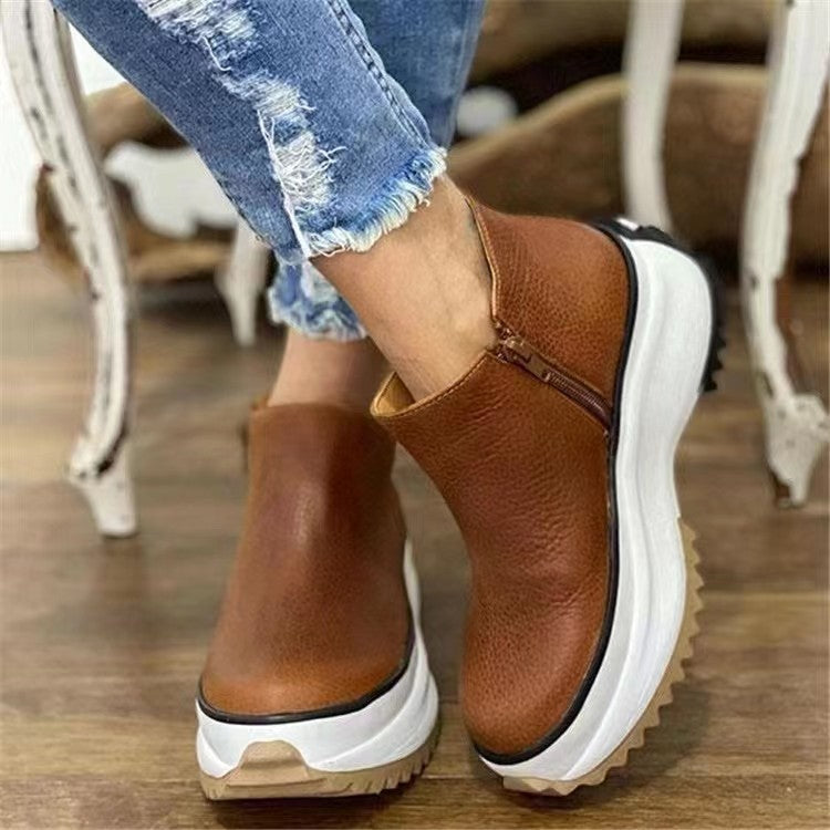 Short boots side zipper casual ladies single shoes