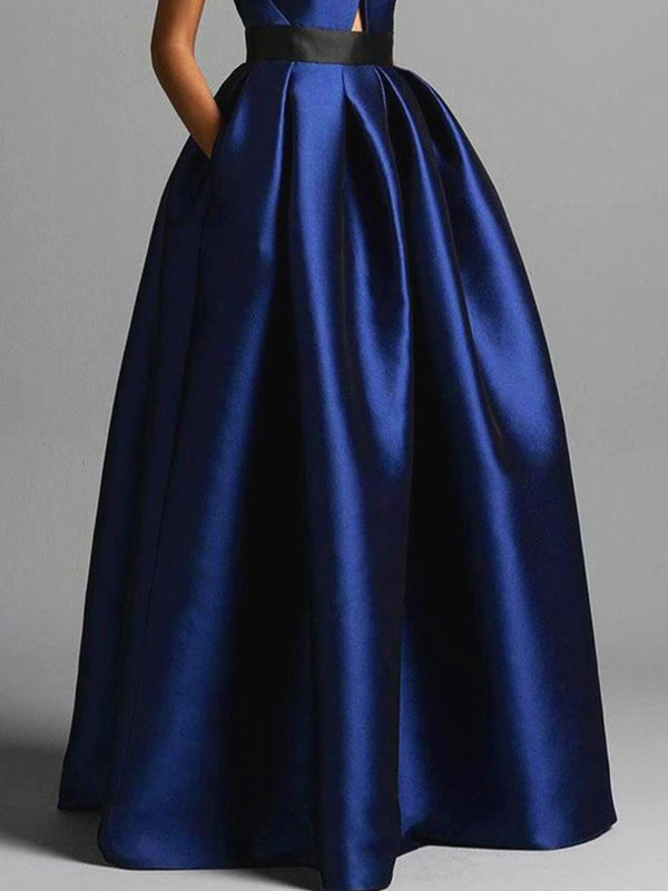 Formal Pockets Halter Maxi Dress