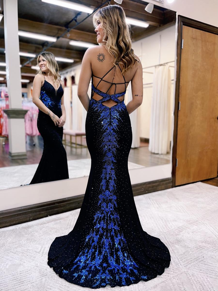 Black shiny fashion V-neck exquisite beaded spaghetti straps long sequined prom dress, evening dress, party dress gh2714