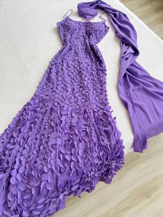 Purple Elegant Fashion Unique Spaghetti Strap Long Chiffon Ball Gown Evening Dress Party Dress gh3305