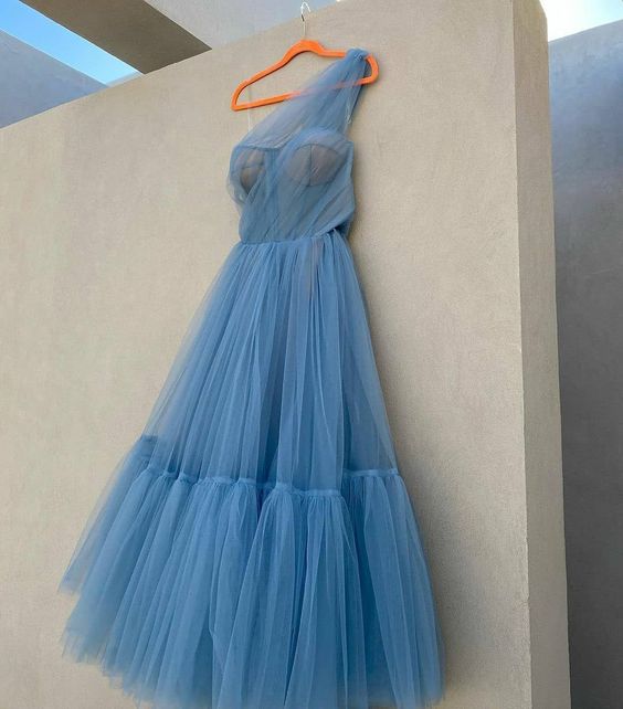 simple blue prom dress,modest evening dresses fg1005