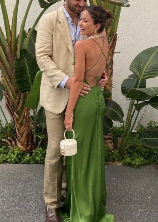 Green Simple Elegant Backless Lace Up Long Satin Prom Dress Evening Dress Party Dress Wedding Guest Dress gh3587