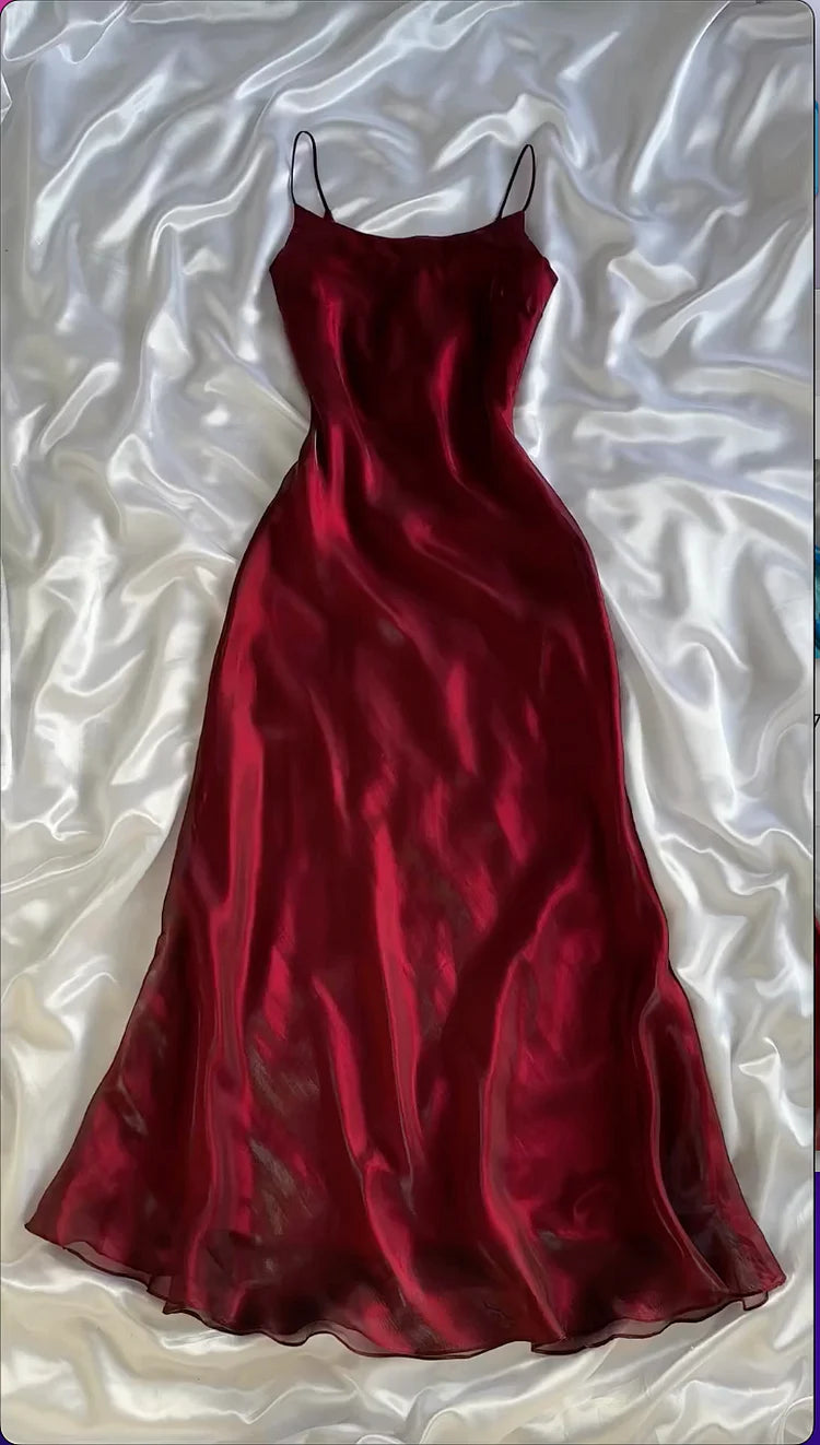 Red shiny elegant spaghetti straps long elegant tulle party dress prom dress evening dress gh3270