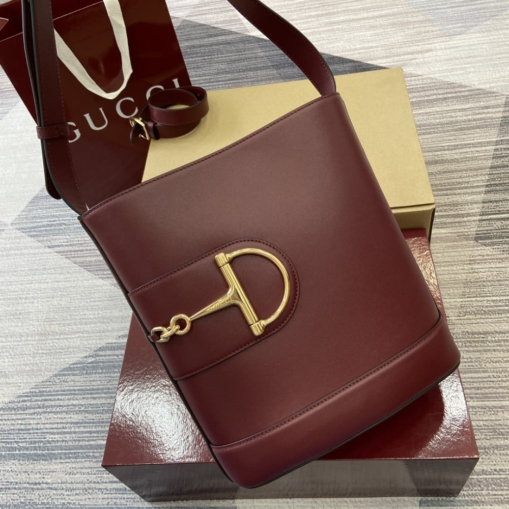 GUCCI 73 SMALL BUCKET BAG ROSSO ANCORA RED LEATHER 20CM 833665 AAEC2 6207