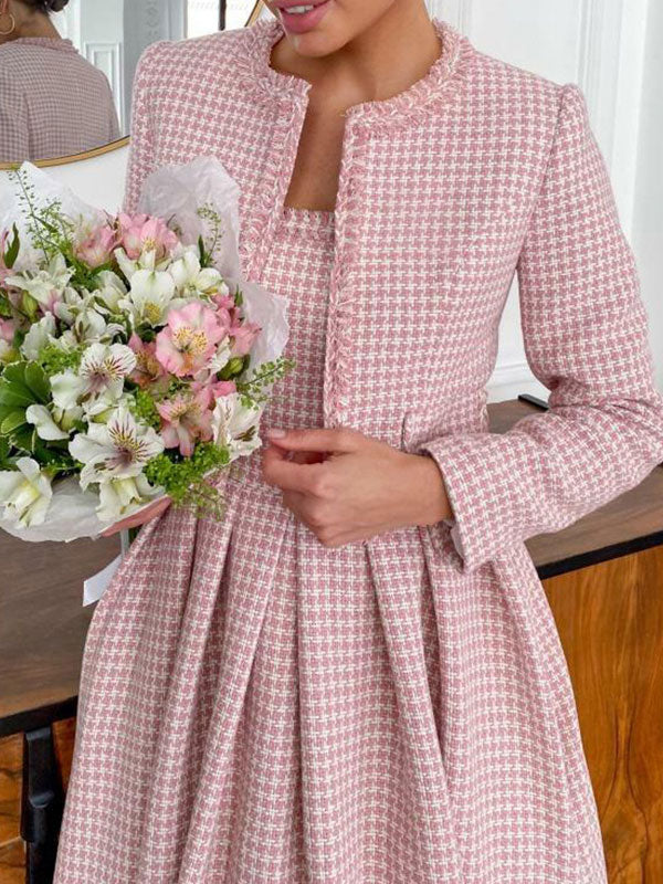 Casual Vintage Temperament Plaid Women's Dress Sets