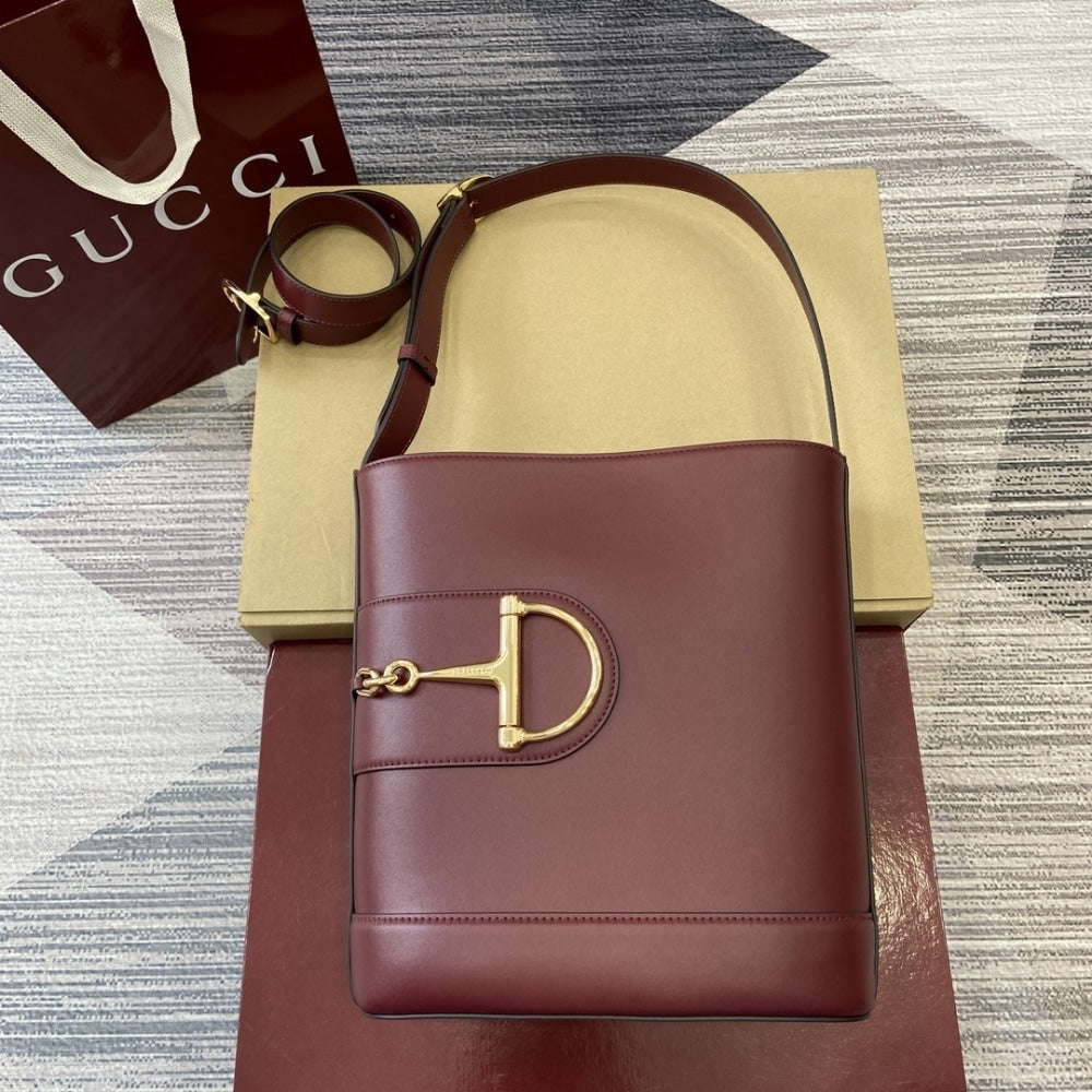 GUCCI 73 SMALL BUCKET BAG ROSSO ANCORA RED LEATHER 20CM 833665 AAEC2 6207