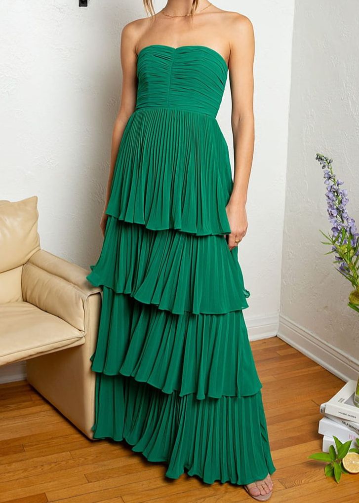 Cream Yellow/Light Pink/Green Fashion Elegant Strapless Long Chiffon Layered Ball Gown Evening Dress Wedding Bridesmaid Party Dress Prom Dress gh3657