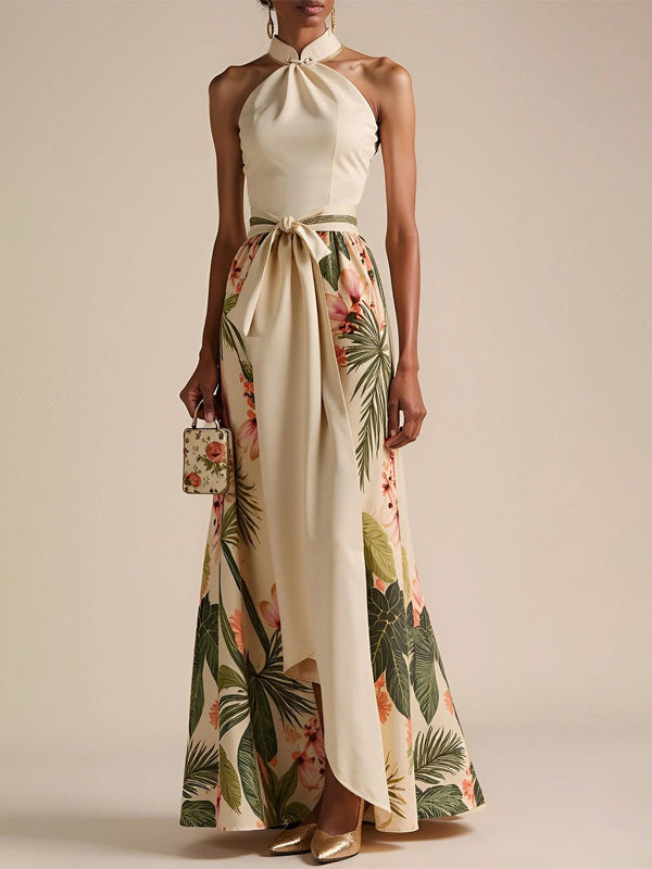 Halter Sleeveless Print Maxi Dress