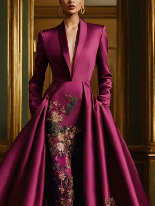 Deep V Temperament Satin Elegance Women's Dress