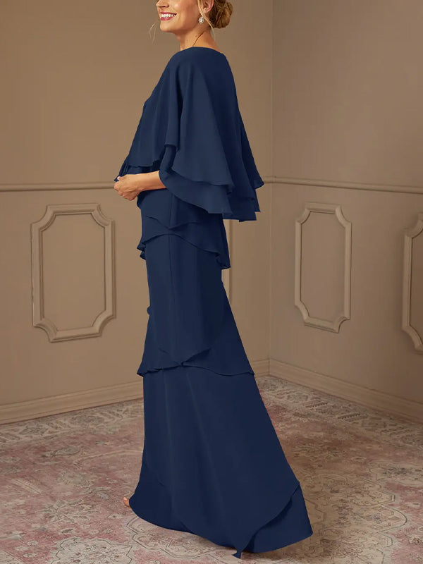 V-Neck Solid Chiffon Maxi Dress