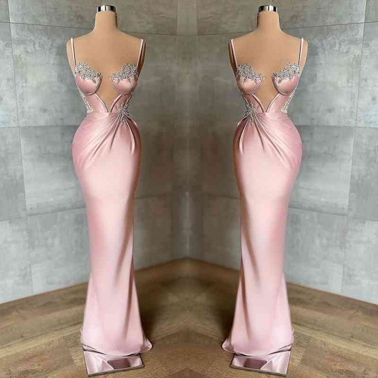 preppydressess-Pink Beaded Elegant Long Satin Ball Gown Evening Dress Party Dress gh5030