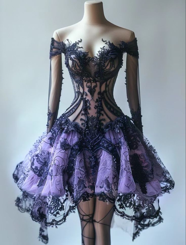 Unique A Line Long Sleeve Beaded Lilac Lace Tulle Short Homecoming Dress Evening Dress SH2377