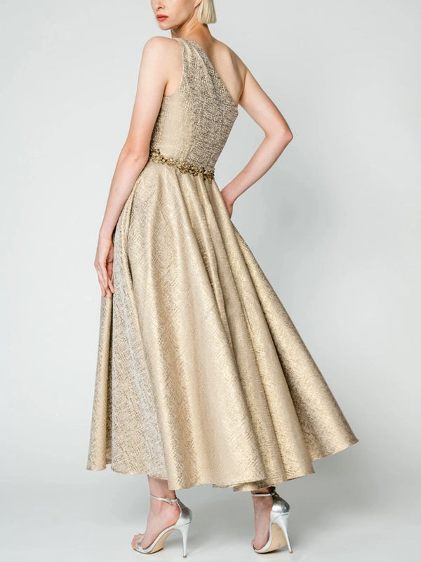 One Shoulder Solid Color Midi Dress