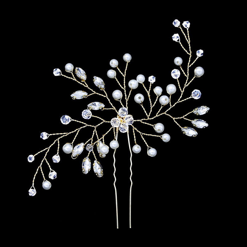 Handmade Pearl Grab and Drill U-Shaped Hair Fork Pin Headwear Hair Accessories Hairpin