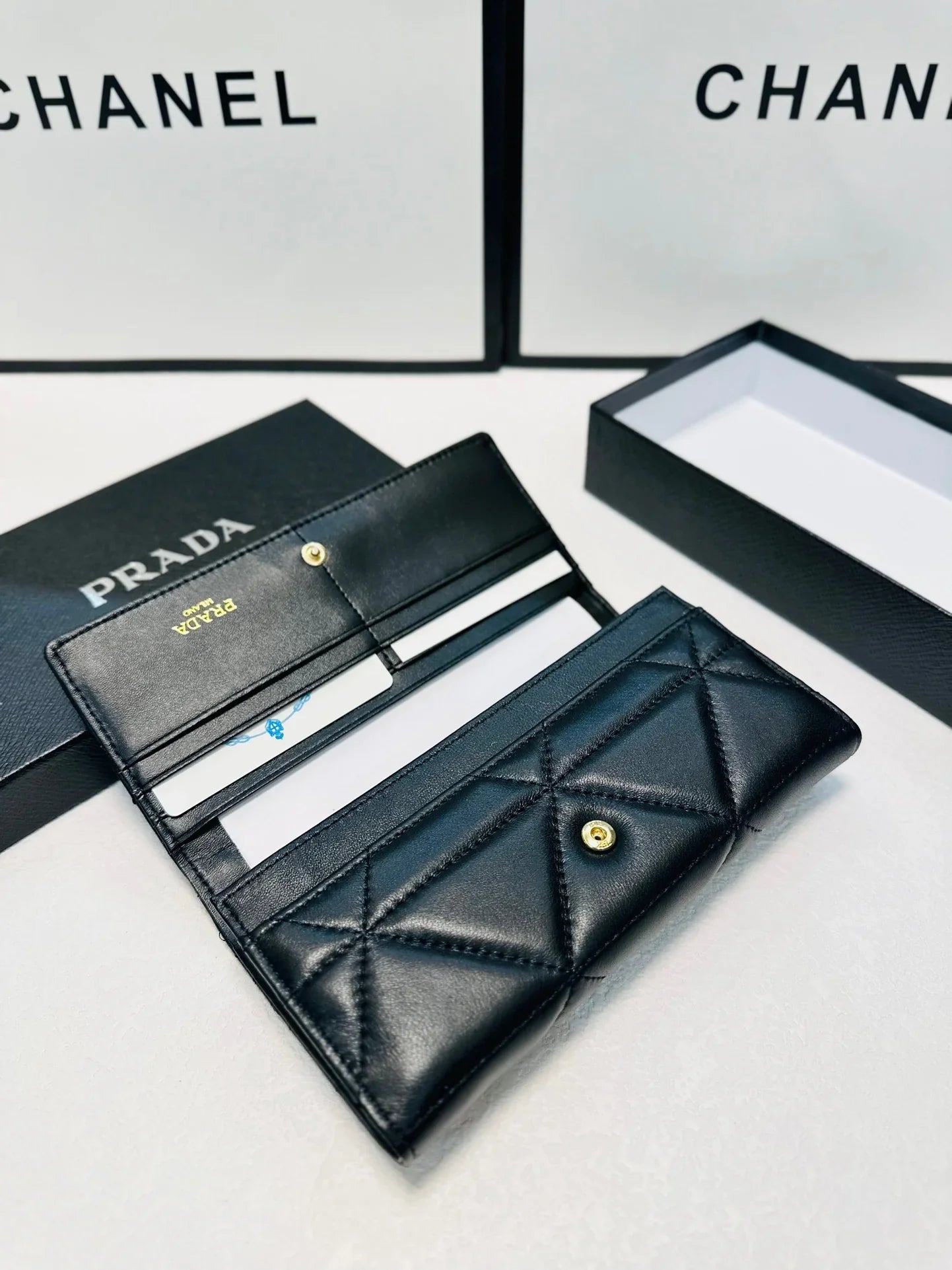 Prada Long Leather Wallet In Black 19x10cm