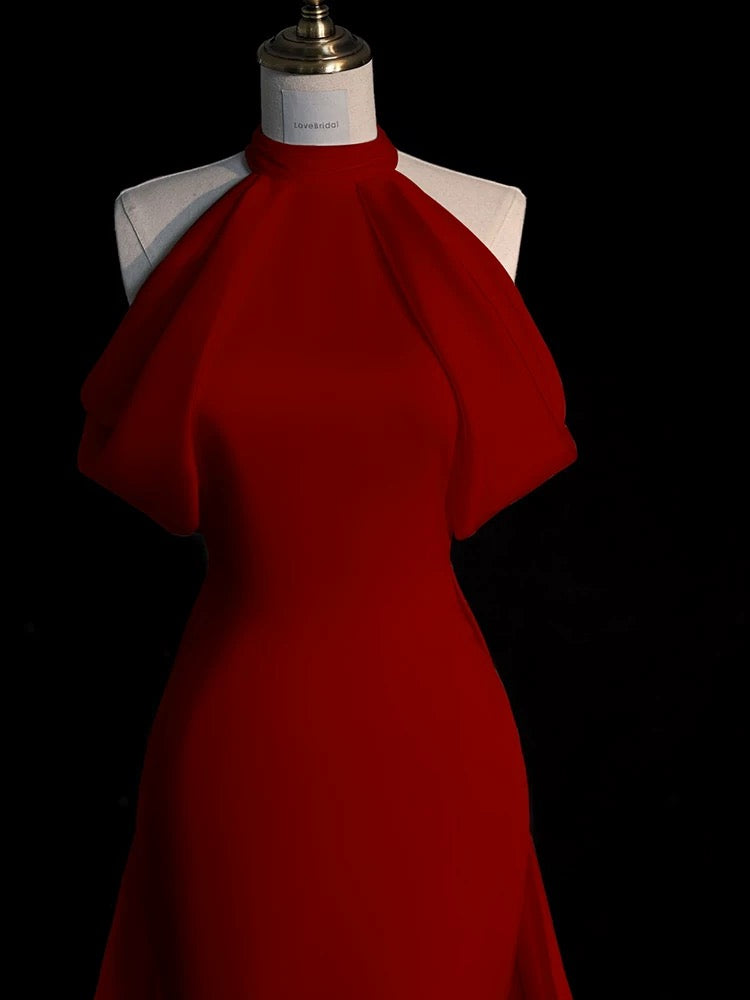 Sexy Sheath Halter Red Satin Long Prom Dress Evening Dress Formal Dress SD1818