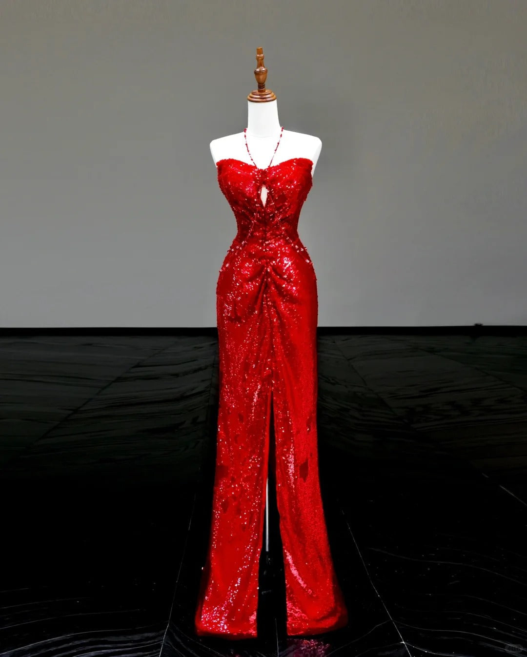 Red sexy suspenders elegant long sequined prom dress evening dress party dress gh5123