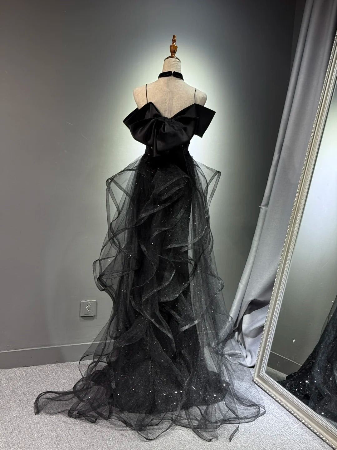 preppydressess -Black shiny elegant long sequined tulle Prom dress evening gown graduation dress gh5107