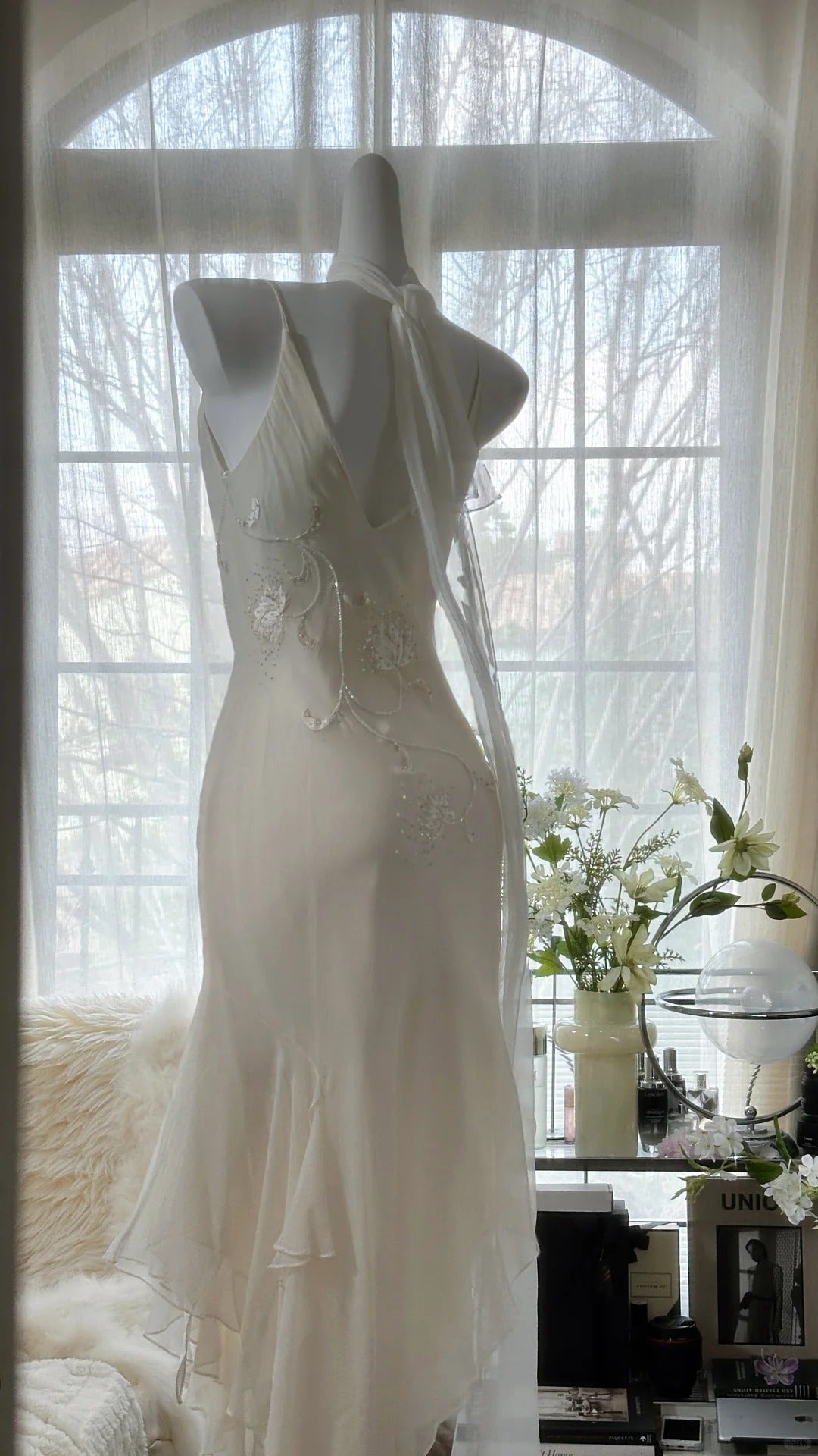 Ivory White Elegant Fashion Exquisite Floral Beading Long Chiffon Ball Gown Evening Dress Party Dress gh4006