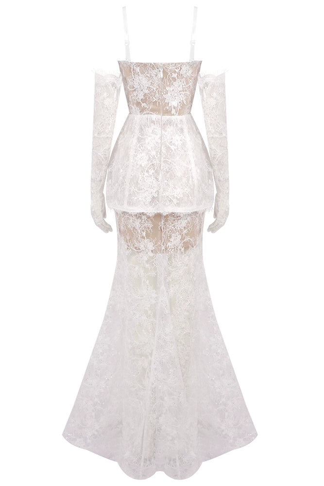 loveedsTM-New White Mesh Fishtail Dress-vx