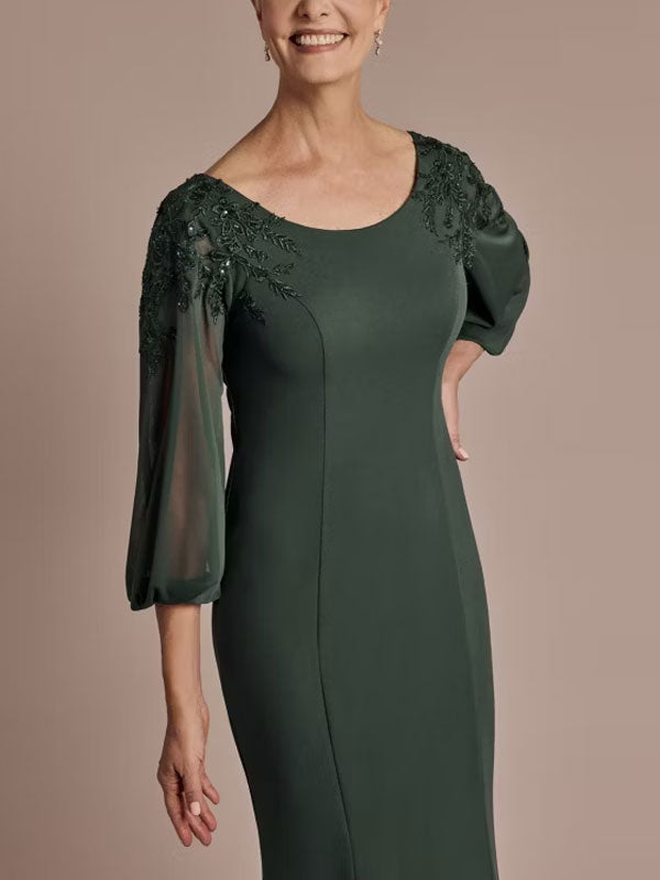 Chiffon Long Sleeve Mermaid Dress with 3D Flowers