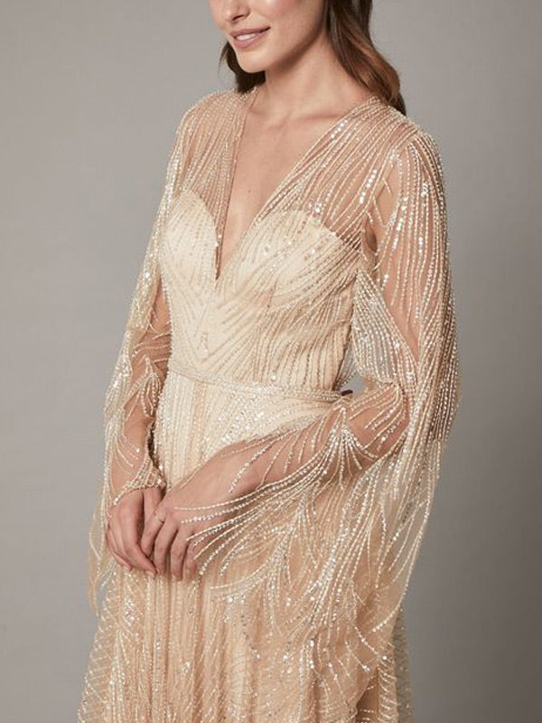 V-neck Gold Line Temperament Women's Dress