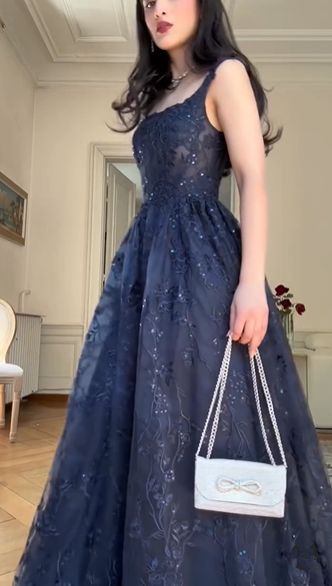 Navy Blue Vintage Fashion Elegant Strapless A-Line Delicate Lace Long Tulle Ball Gown Evening Dress gh3616
